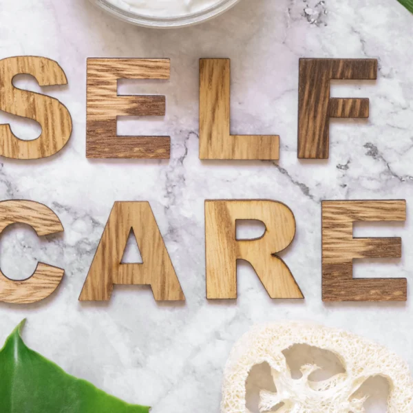 Self care words, wood, spa, IV hydration, Leaf, green